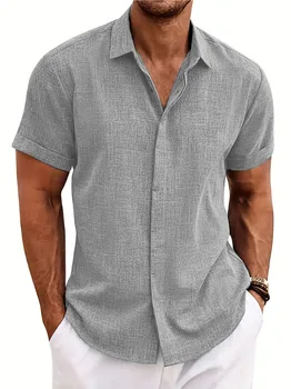 Camicia con risvolto estiva da uomo nuova 2024 Top a maniche corte da spiaggia comodo e casual di grandi dimensioni 1