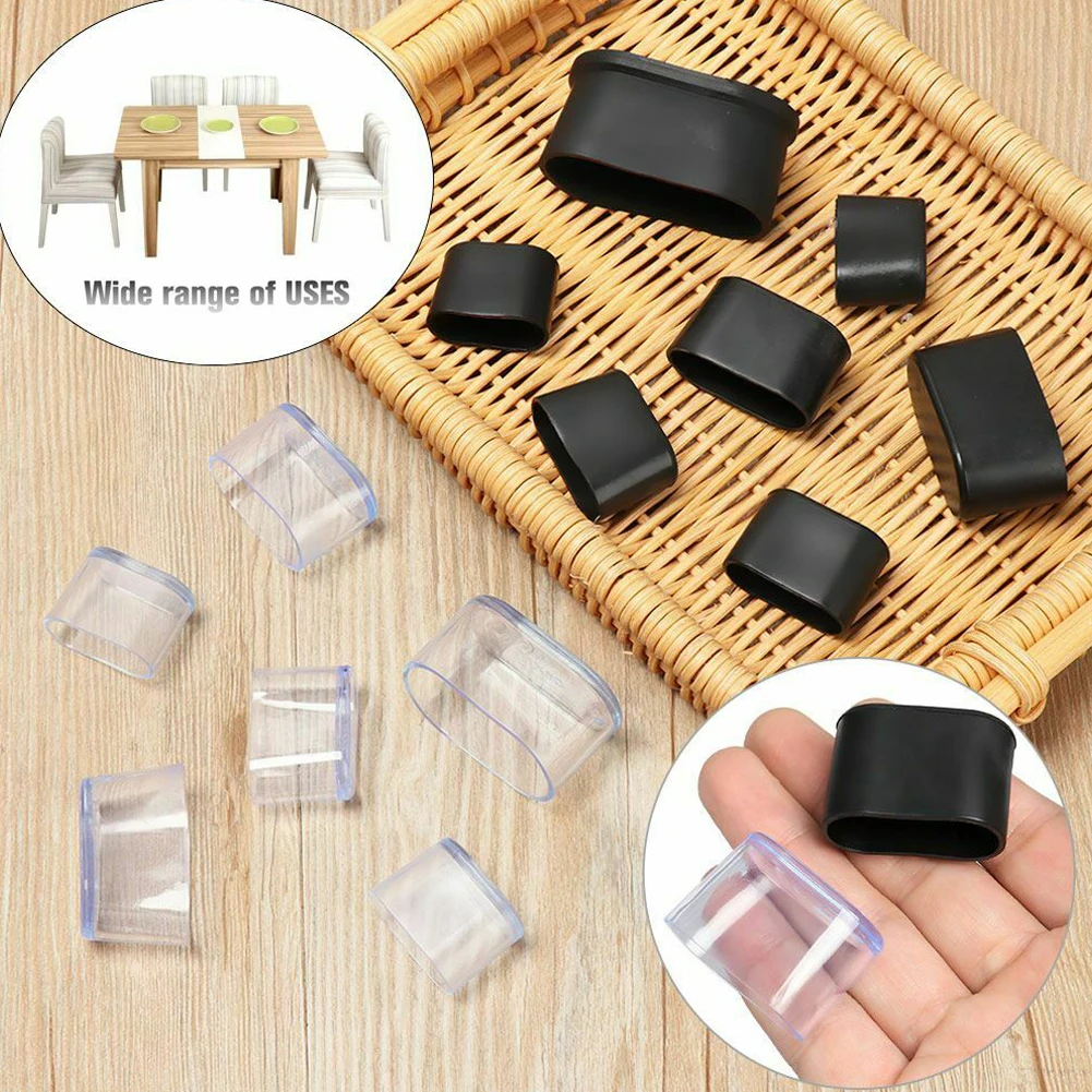 Set of 10 Oval Rubber Chair Leg Caps - Furniture Feet Floor Protectors