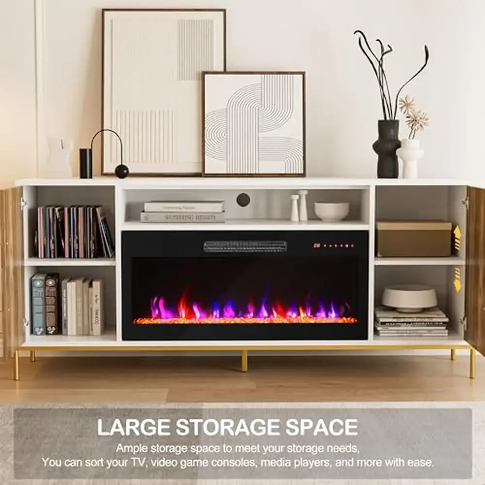 TV Stand with Electric Fireplace Entertainment Center Storage Cabinet Console TVs up to 75" Eco-Friendly Materials Versatile 4