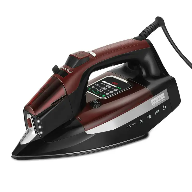 Professional 1700W Steam Iron with Shot of Steam Feature, LED Screen and Bright LED Lights, Burgundy and Black Finish