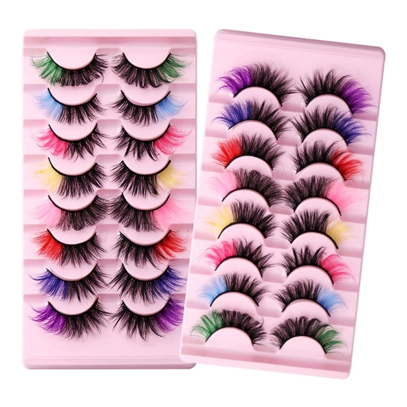 

8 Pair Colored Eyelashes Eye Lashes with Colorful D Curl Strip Lashes Halloween Makeup Extensions 5D Mink Natural Wispy