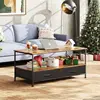 Coffee Table, 39" Coffee Table with Storage & Drawers, 2-Tier Wood Center Table for Living Room, Apartment 1