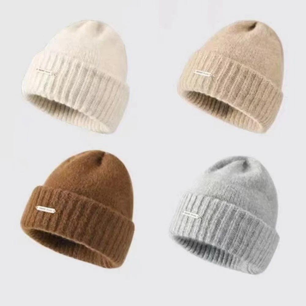 Autumn and Winter Warm Pile Cap Windproof and Cold Resistant Hat Versatile Big Head Circumference Knitted Yarn Hat Loose Fit
