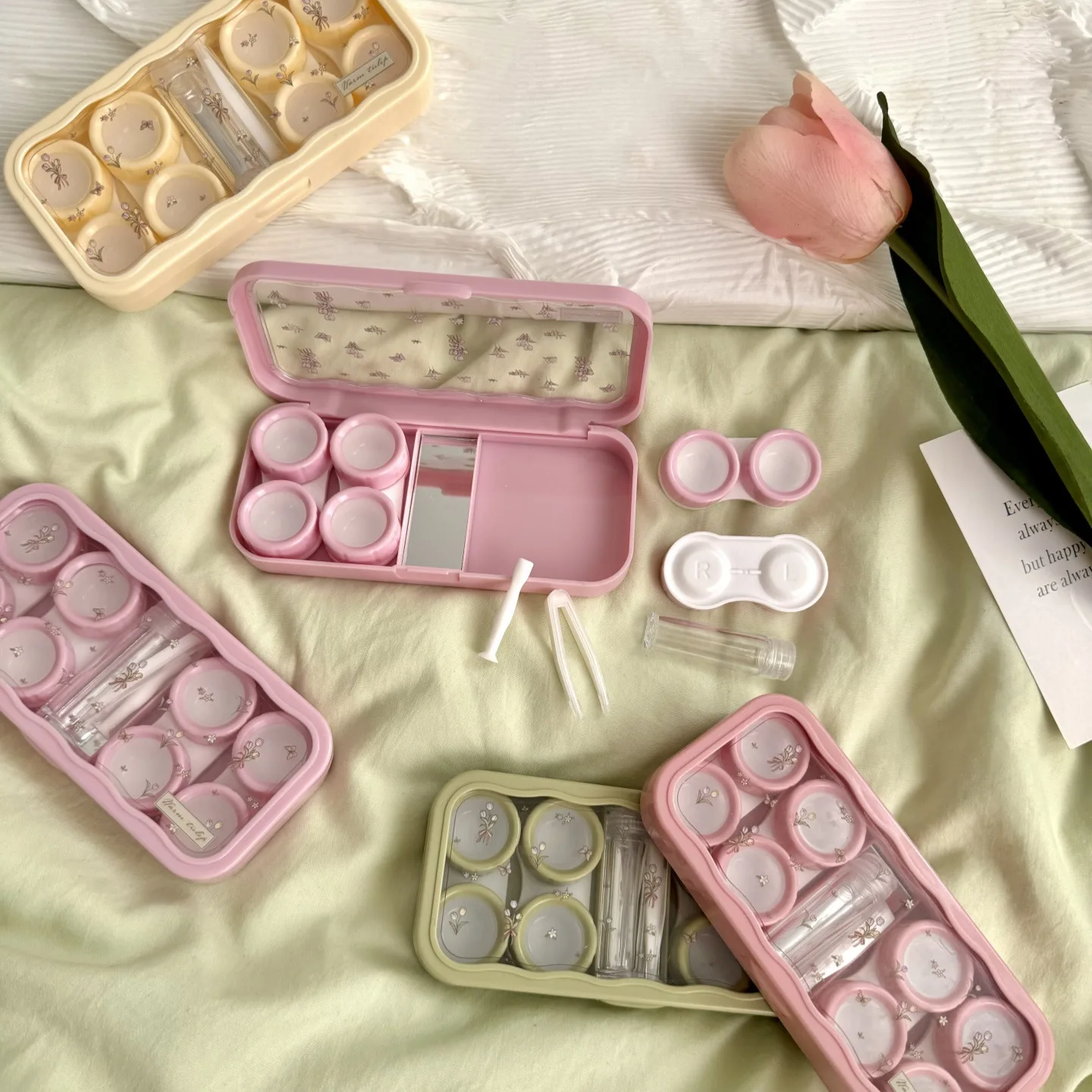 렌즈 박스 레트로 보관함 콘택트 렌즈 4쌍 레트로 모란디 컬러 케어 박스