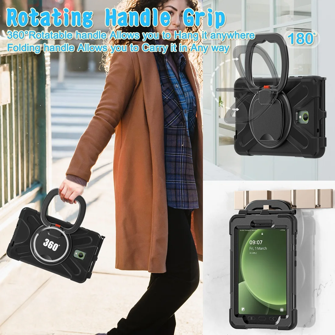 Kickstand Rotativo, Handle Grip, Alça de Ombro