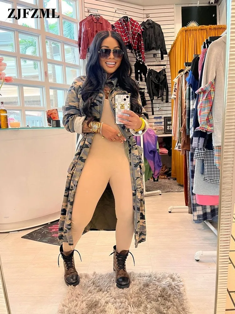 

Camo Camouflage Casual Lounge Zip Up Cargo Coats Leisurewear For Women Long Sleeve Loose Fit Open Front Cardigan Coat Outerwear