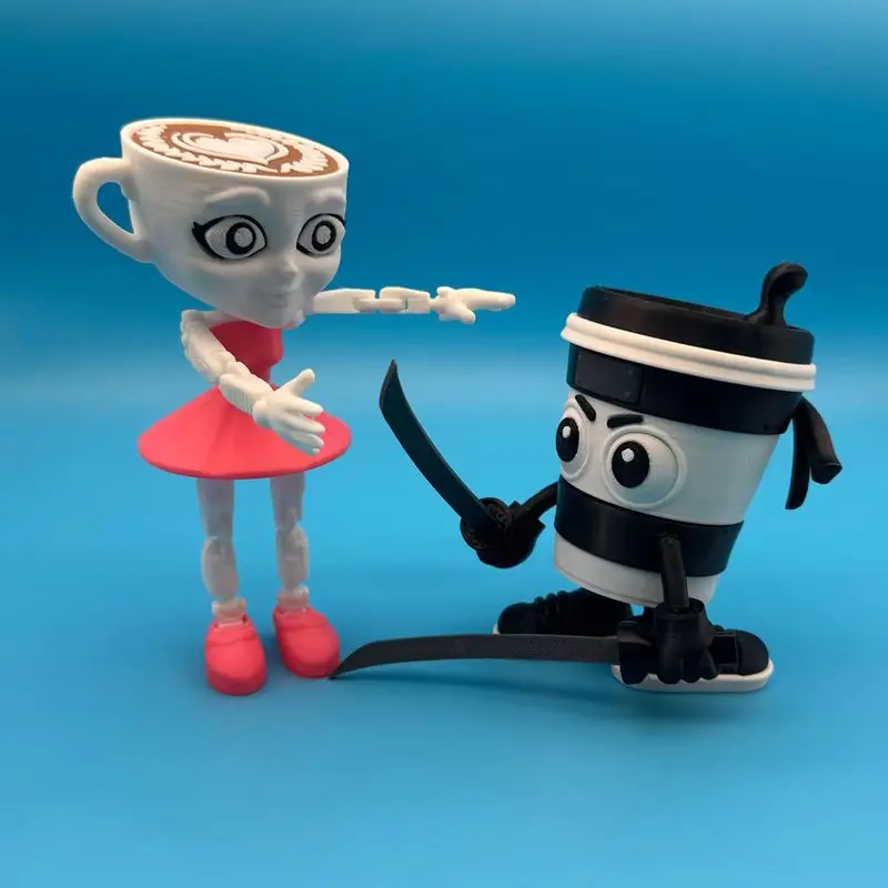 Pack De 2 Figuras Articuladas Brainrot – Tung Tung Tung Sahur De 19 Cm Y Capuchino Asesino De 9 Cm, Impresión 3D Pintada A Mano, Edición Limitada Para Coleccionistas