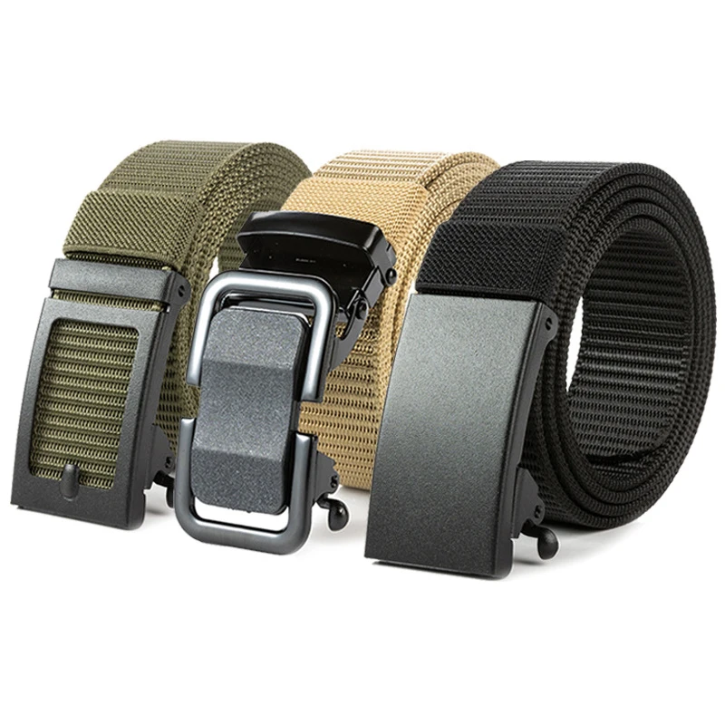 

1PC Breathable Weaving Wide Belt Toothless Automatic Buckle Belt Men Casual Canvas Waistband Solid Color All-match Trousers Belt