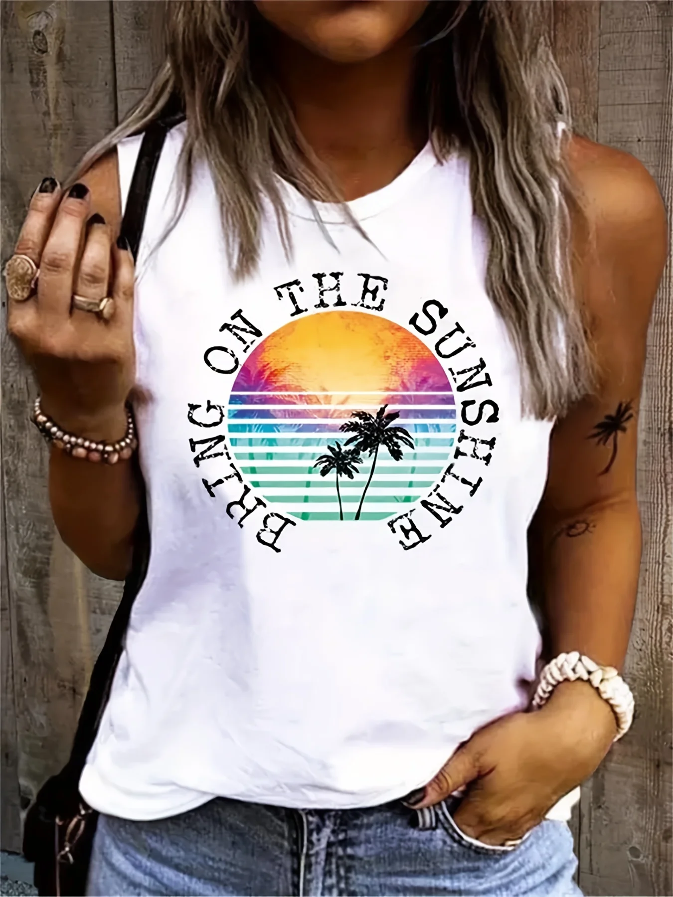 Women's V-Neck Printed Off-Shoulder Vest Top | 6 Prints S–XXL