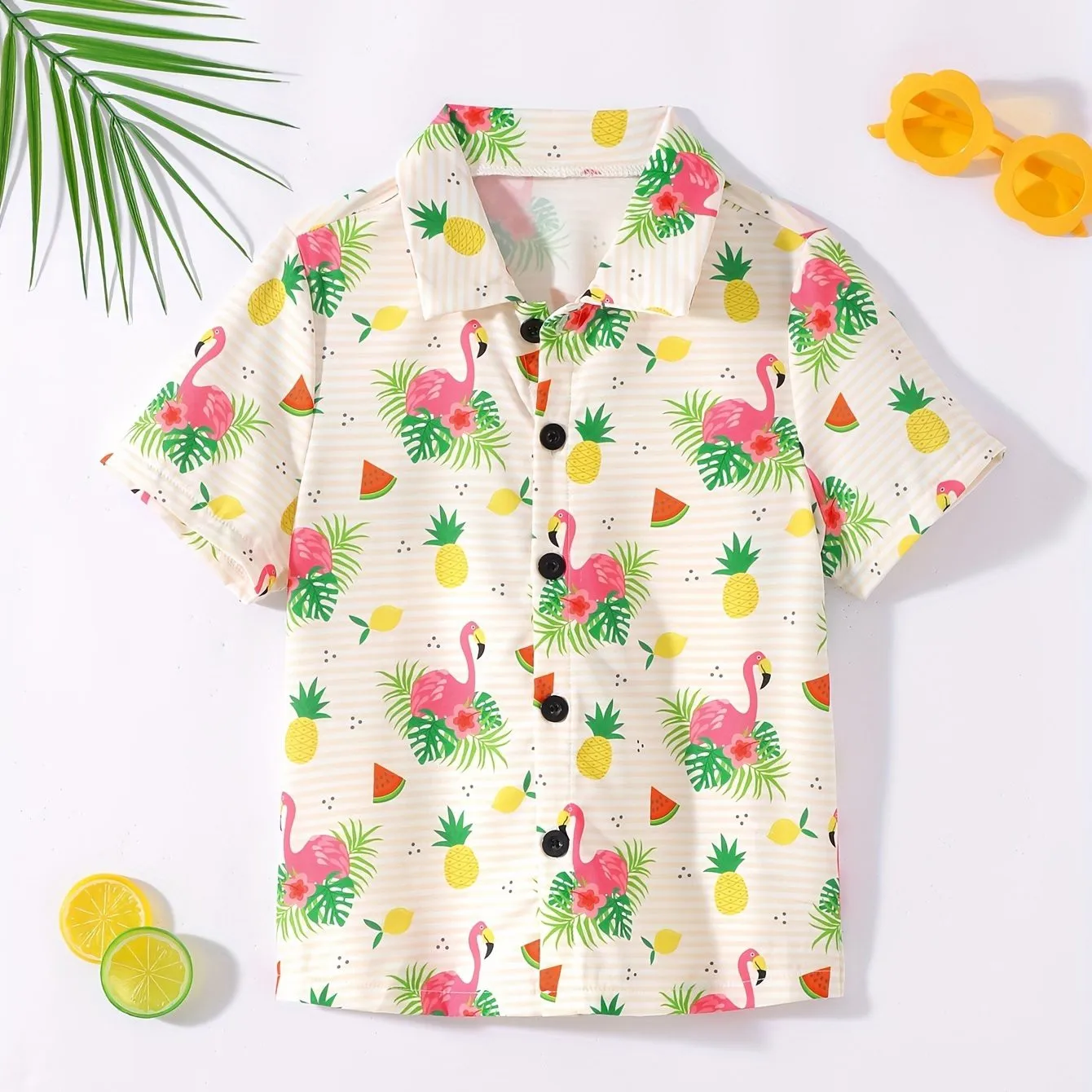 Fruit Cherry And Banana Print Boys Girls Creative Shirt Casual Short Sleeve Lapel Summer Outdoor Tops