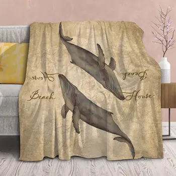 Whale Blanket Stuffed Gift for Girl Boy Flannel Throw Blanket Comfy Sheet Soft Vintage Blankets Retro Bedding Decor for Bed Sofa