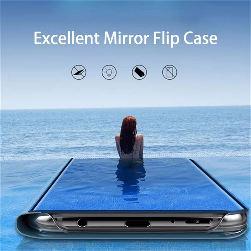 Luxury Mirror Flip Shockproof Leather Phone Case Cover