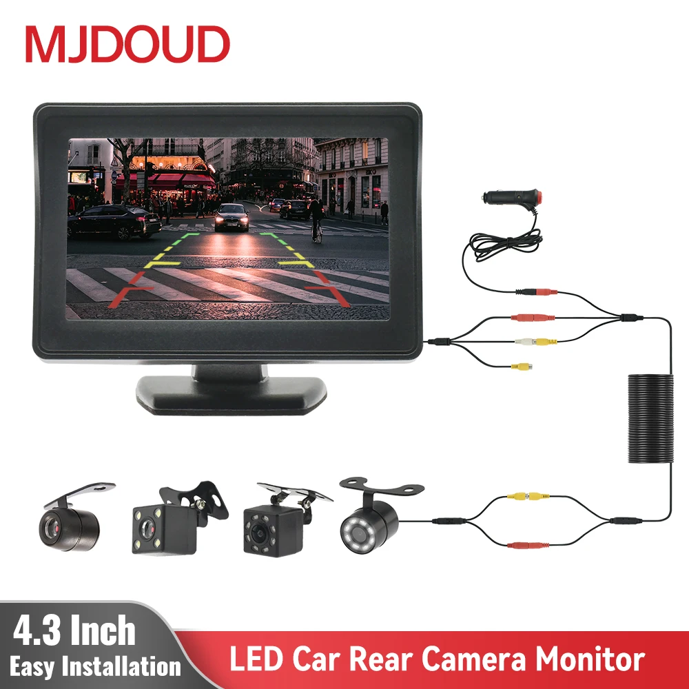 MJDOUD 4.3 Inch Car Rear Camera Monitor LED Reversing Camera with Screen TFT LCD Display for Vehicle Parking  Easy Installation