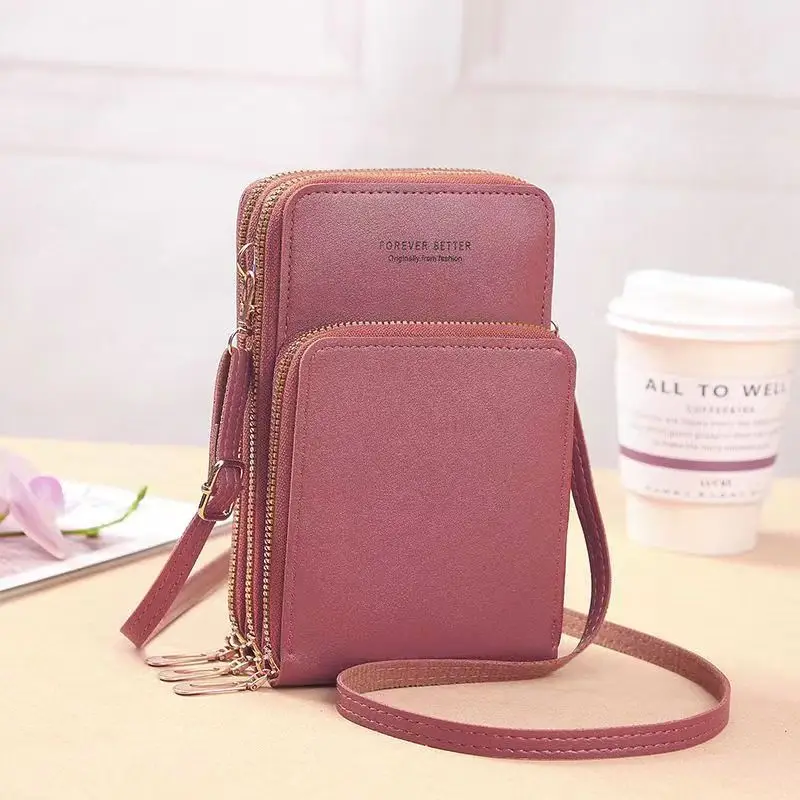 2024 New Large Capacity Multi functional Solid Color Fashion Simple Single Shoulder Small Bag Touch Screen Crossover Mobile Phon