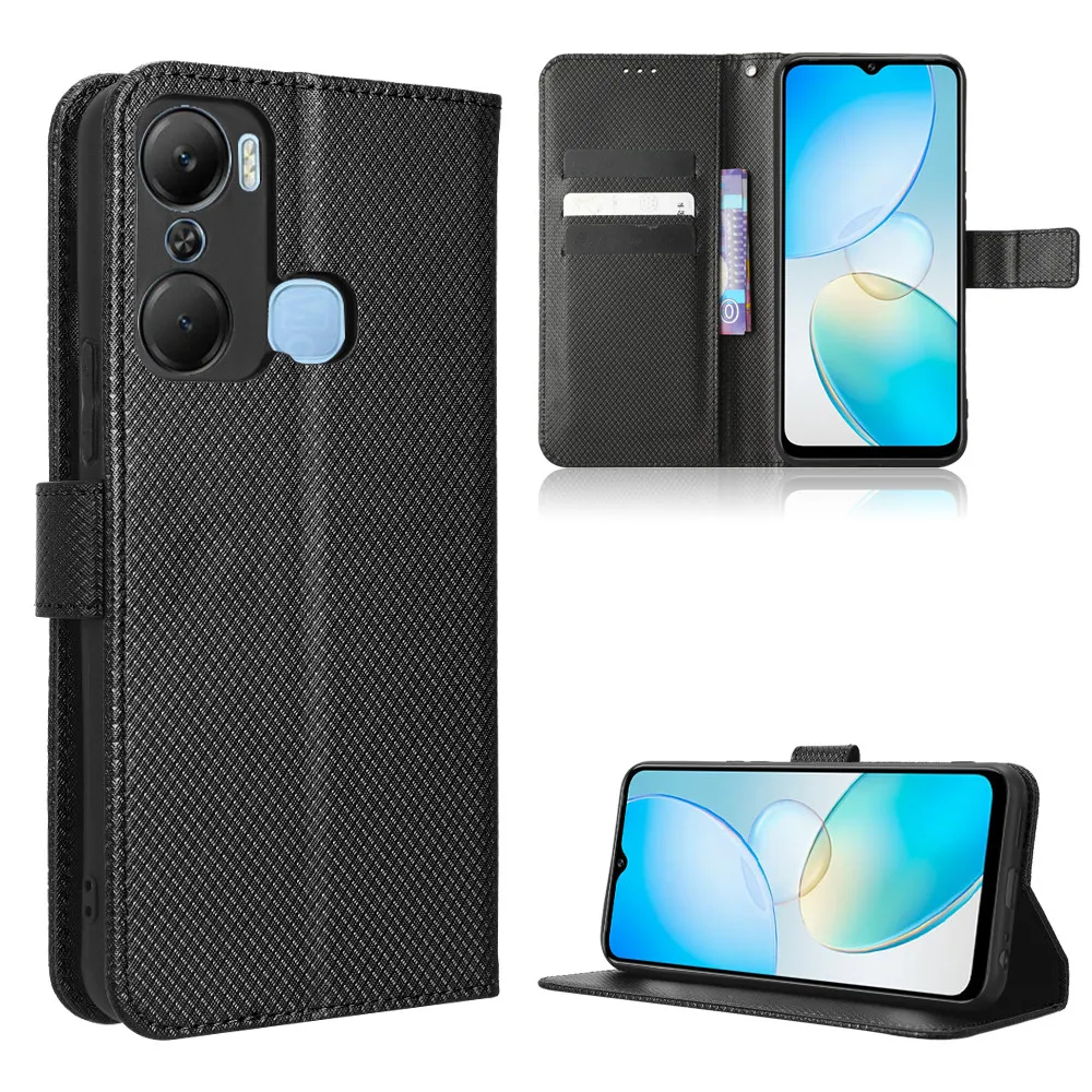 Per Infinix Hot 12 Pro Luxury Flip Diamond Pattern Skin Pu Leather Wallet Stand Case Per Infinix Hot 12Pro Phone Bag