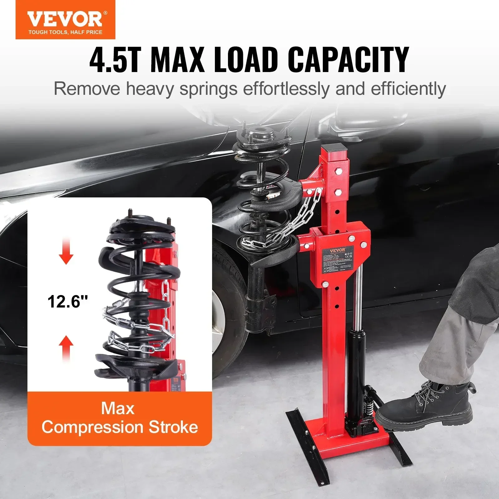 VEVOR Strut Spring Compressor 4.5 Ton / 9920 LBS Hydraulic Jack 1 Ton Rated Compression Force Auto Strut Coil Spring Compressor 2