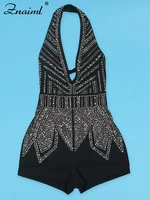 Znaiml Gorgeous Deep V Neck Rhinestone Halter Bandage Playsuits Women Crystal Short Jumpsuits Rompers Night Club Birthday Party - Image 5