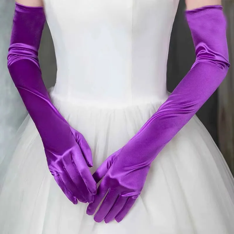 70 cm Frauen Satin Elastizität Glatte Hochzeit Kleid Oper Ellenbogen Etikette Handschuhe Leistung Cosplay Abend Elegante Accessoires – Detail 7