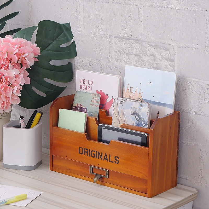 

Wooden storage rack file letter rack file mailbox wall storage box file box desktop storage rack file rack file books newspaper