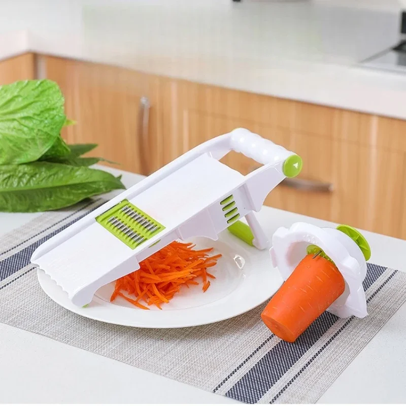 Slicer – Adjustable Vegetable , Fruit zucchini Slicer, French Fry Cutter,Crinkle Cutter Food Waffle Garlic Grinder(White)