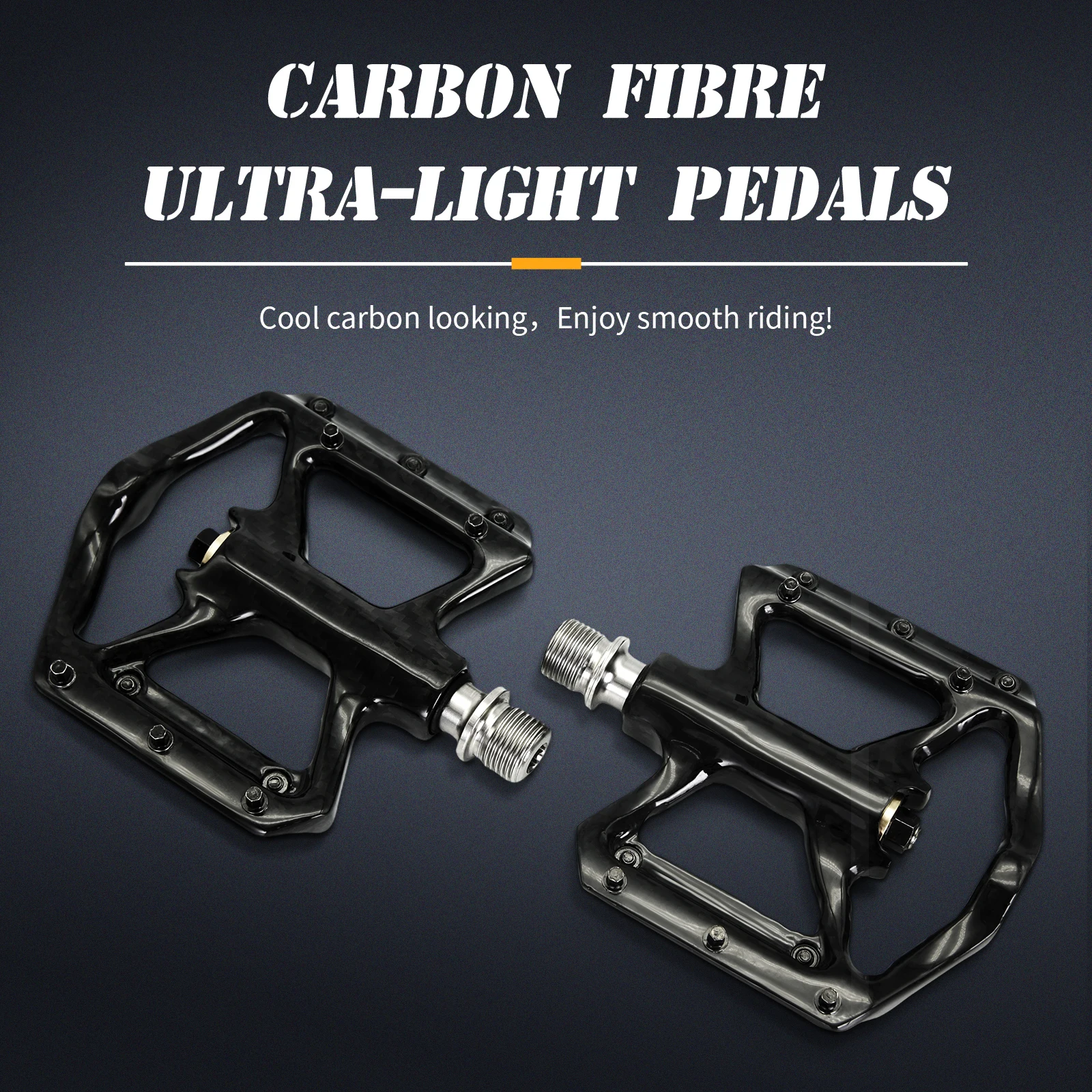 Bike Pedals,1 Pair Carbon Fiber Bicycle Pedal with Three Bearings Titanium Axle Pedales for MTB Road Bike : 1 Pair Bike Pedals with Toe Cages for Peloton, Spin