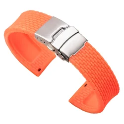 Universal Waterproof Silicone Watch Strap with Quick Release Folding Buckle - Available in Multiple Sizes - 22mm (Orange)