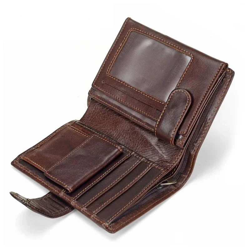 

New Men Wallet Cowhide Genuine Leather Wallets Coin Purse Clutch Hasp Open Top Quality Retro Short Wallet 13.5cm*10cm