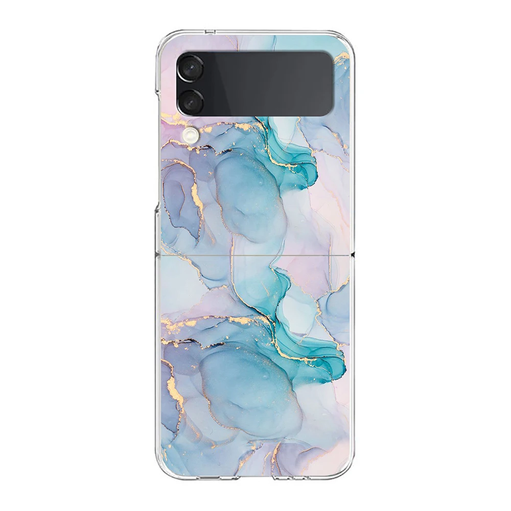 Hard Clear Folding Phone Case with Watercolor Marble Design