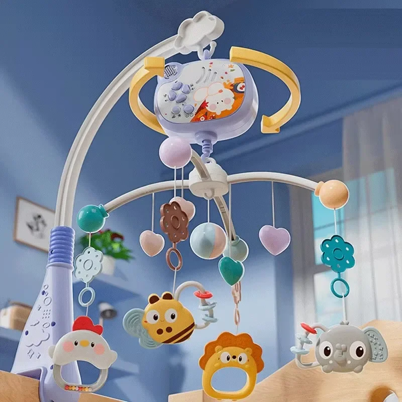 Baby Crib Mobile Bed Bell Toys Musical And Projector Automatic 360 Rotation For Baby Mobile Remote Control Bed Bell Toys