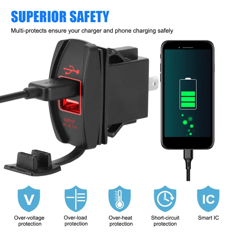 Car Charger 5V 3.1A LED Car Socket Dual USB Ports Dustproof Phone Power Adapter For Truck RV Camper Caravans