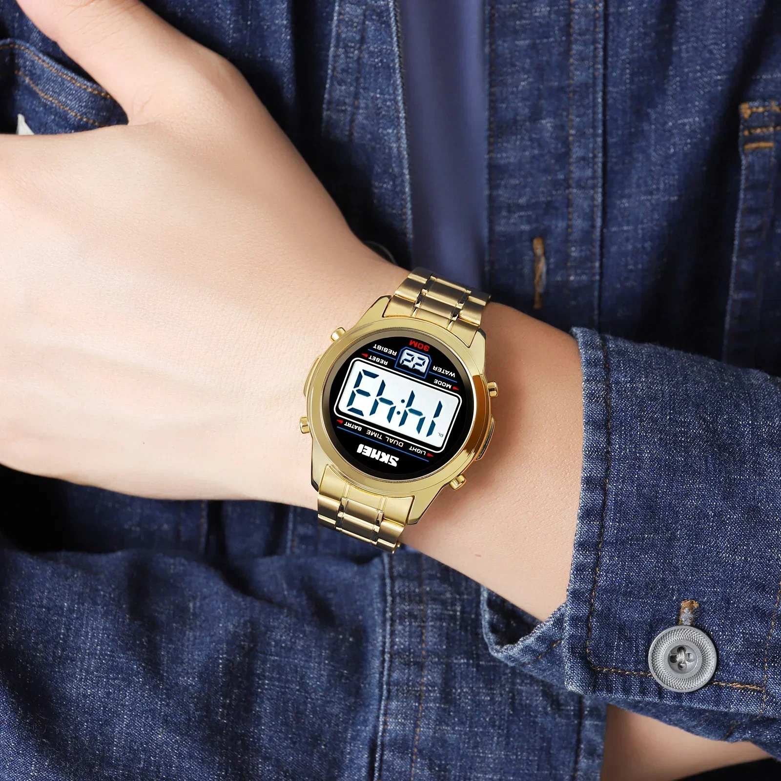 SKMEI Mens Waterproof Digital Wristwatch Alarm Date Week Clock Top Brand Luxury Stainless Steel Chrono Electronic Sports Watches 4
