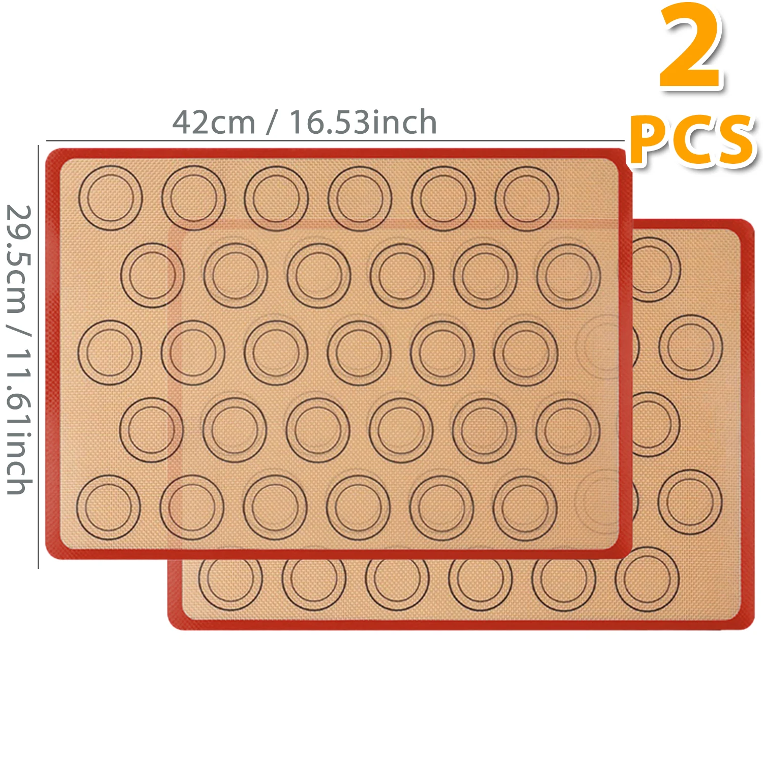 Silicone Non-Stick Reusable Baking Mats - Heat Resistant Bakeware Sheets for Macarons, Cookies, and Bread (Set of 2)