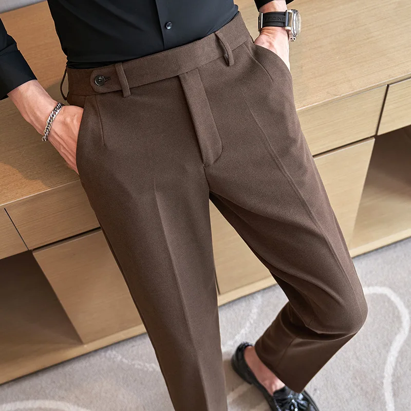 Autumn Winter Woolen Suit Pants for Men Solid Color Casual Business Trousers Slim Fit Office Social Wedding Party Suit Pant 2023