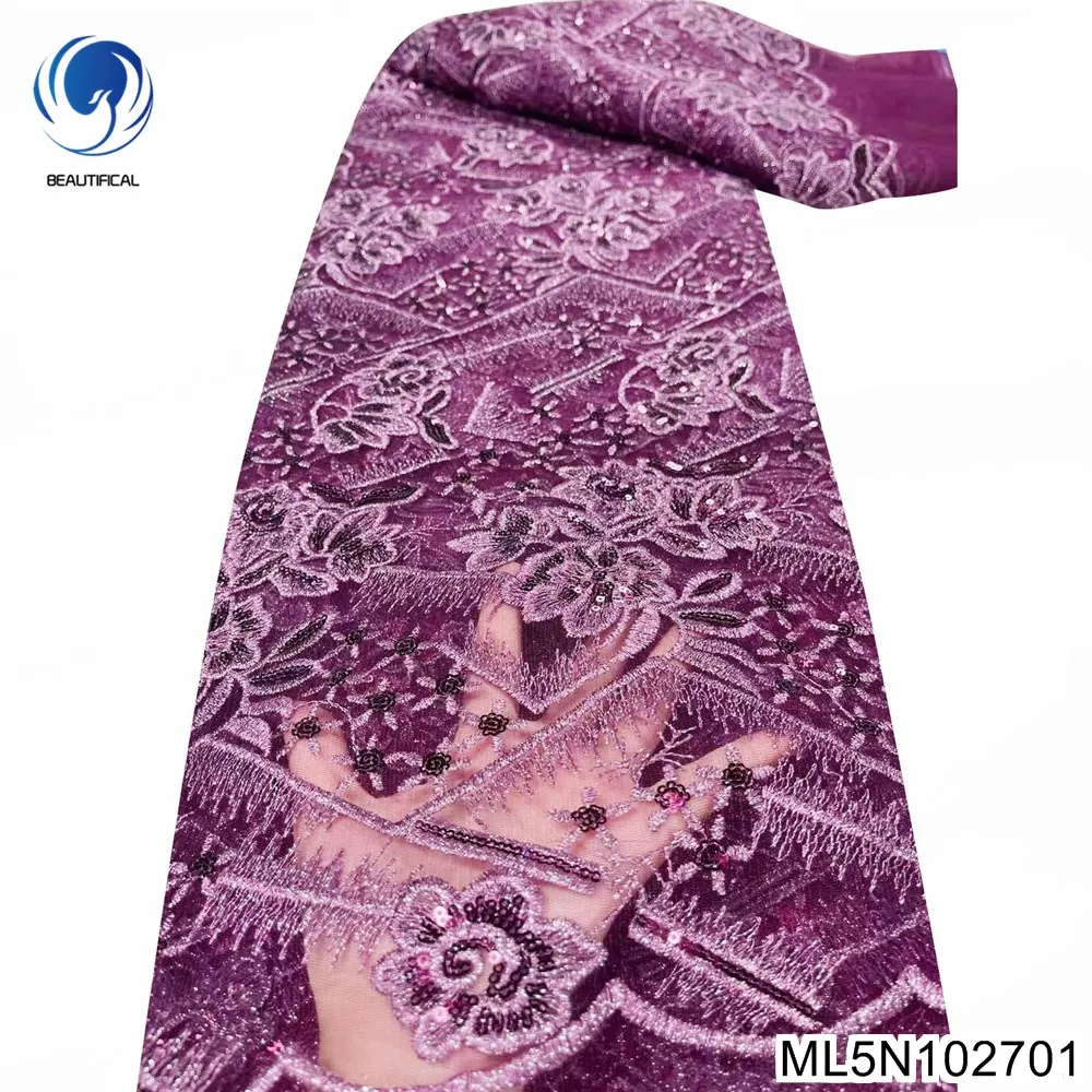

Your lady's temperament Classic embroidery pattern African Sequins Fabric with Nigerian Tulle Lace Fabric for Dress ML5N1027