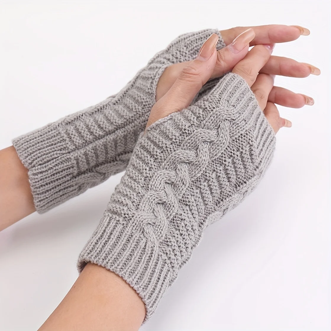 Comfortable Winter Gloves for Women - White Semi-Finger Gloves with Elastic No-Finger Design for Warmth, Stretchy and Comfortable - 6