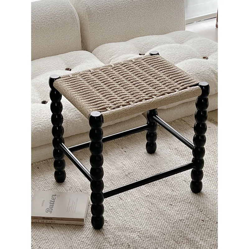 Vintage small stool, home internet celebrity designer dressing low stool, bench stool, French vintage braided rope