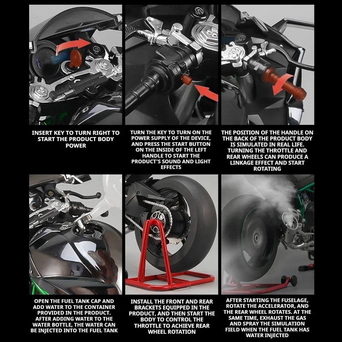 1:6 Kawasaki H2R Bootable Sprayable Dynamic Alloy Metal Diecast