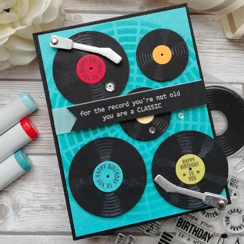 MonkeyStamp Phonograph CD Metal Cutting Dies and Stamps for DIY Scrapbooking photo album Decorative Embossing DIY Paper Cards