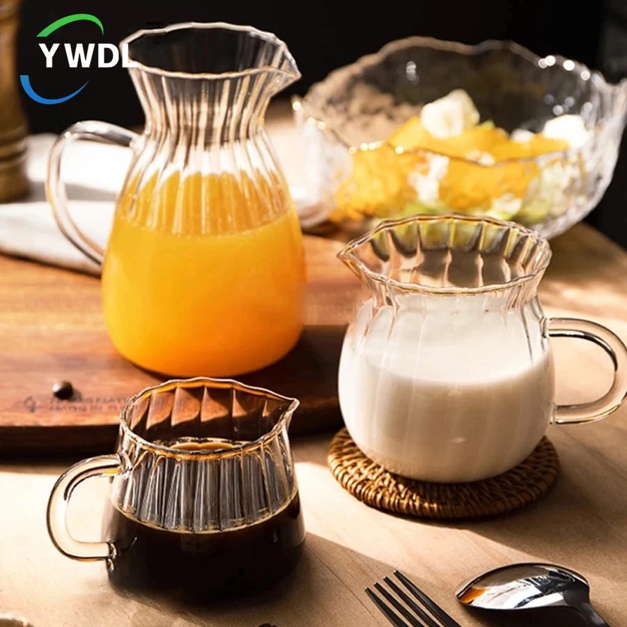 YWDL Nordic Transparent Glass Coffee Milk Jug Set With Handle Espresso Coffee Frothing Cup Tea Pitcher Separator Cafe Drinkware