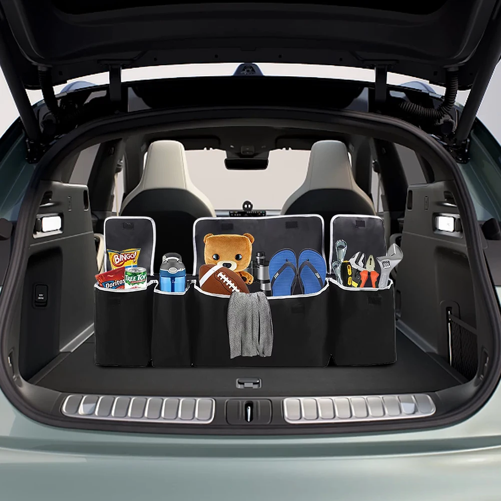 Car Trunk Box with 4 Pockets Storage Box Case Large Capacity Hanging Back Seat Storage Bag Oxford Cloth Car Interior Accessories