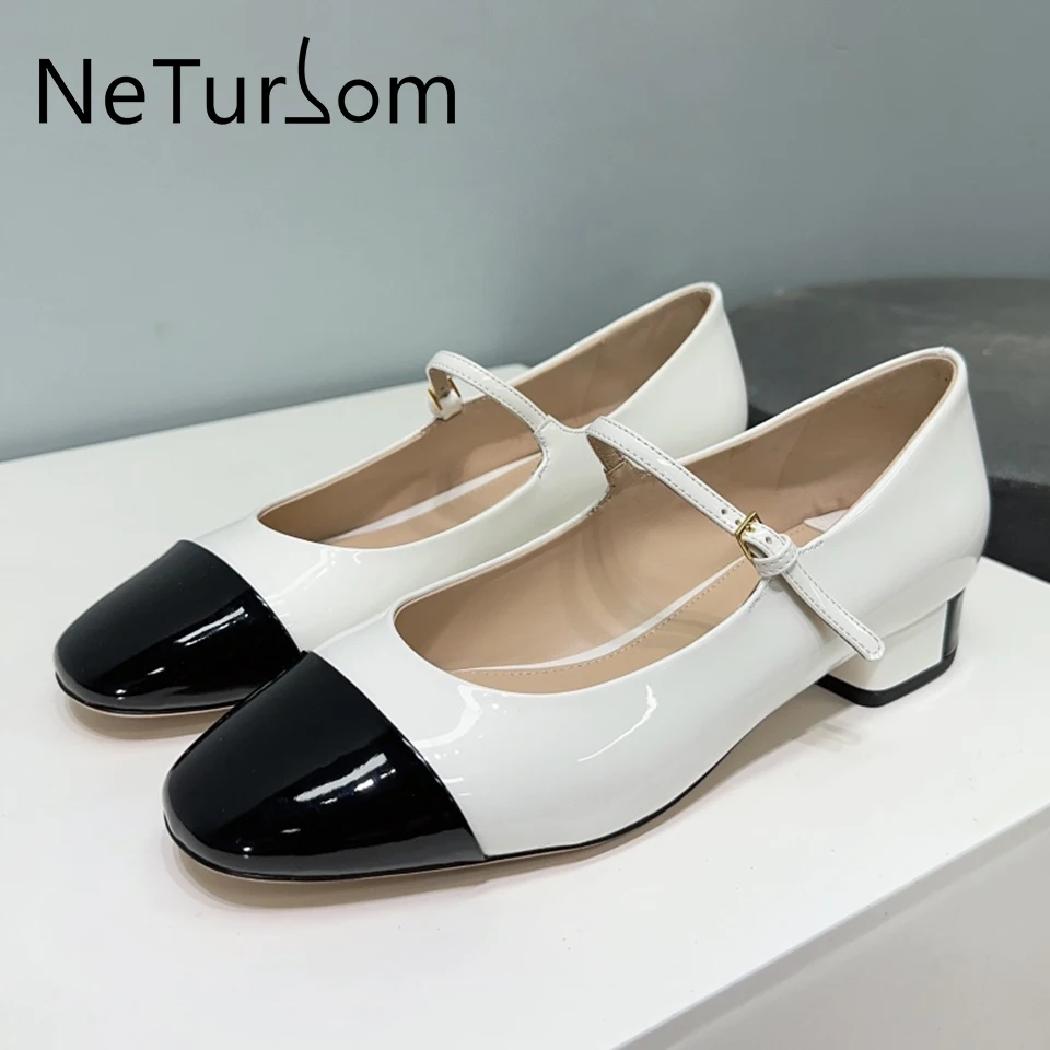 

Spring Autumn Elegant Low Heel 2cm Mary Janes Mixed Colors Light Square Toe Single Shoes Patent Leather Soft Women's Flat Shoes