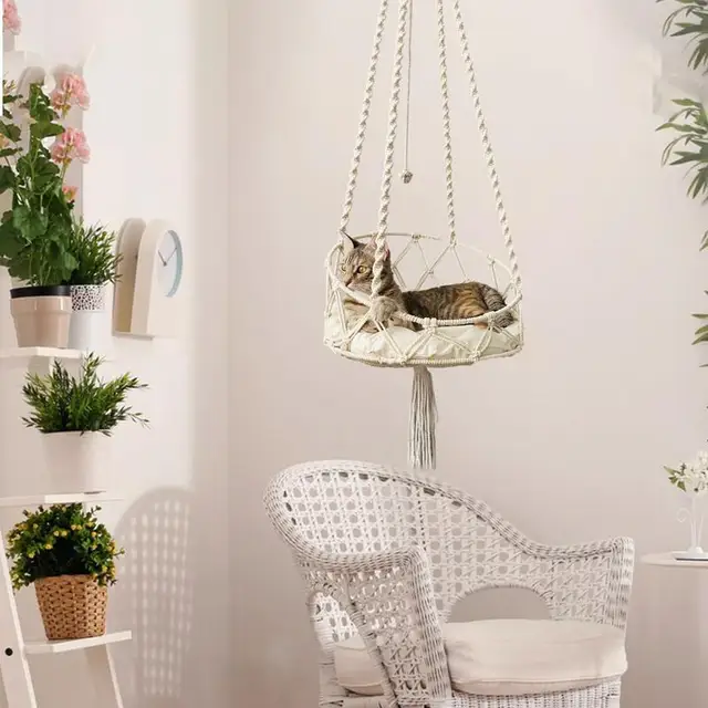 Hammock For Indoor Cat Boho Hammock Indoor Cats Swing Bed Pet Cat Beddings Comfortable With Removable Cushion For Balcony Study 3