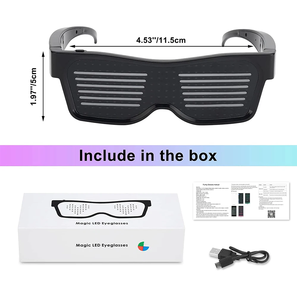 Gafas LED, gafas de luz personalizables con Bluetooth programables, gafas  de control con aplicación con texto/graffiti/animación/ritmo para fiestas