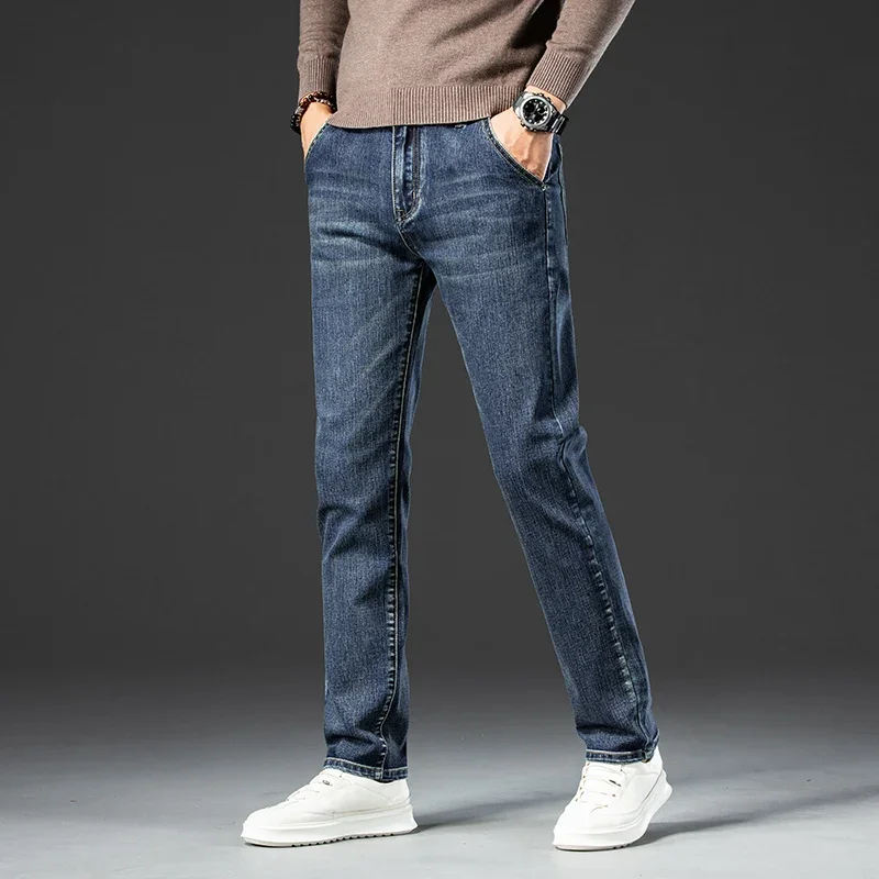 2024 Spring Autumn Clothing Youth Men's Slim Straight Jeans Simple Fashion Men's Fit Cotton Stretch Nostalgic Denim Jeans