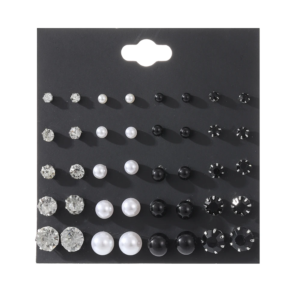 20 Pairs Women Jewelry On Ear Ball Stud Earrings Kit Black Beige Simulated Pearl Earrings Set For Bijouteria Brincos Bijoux images - 6