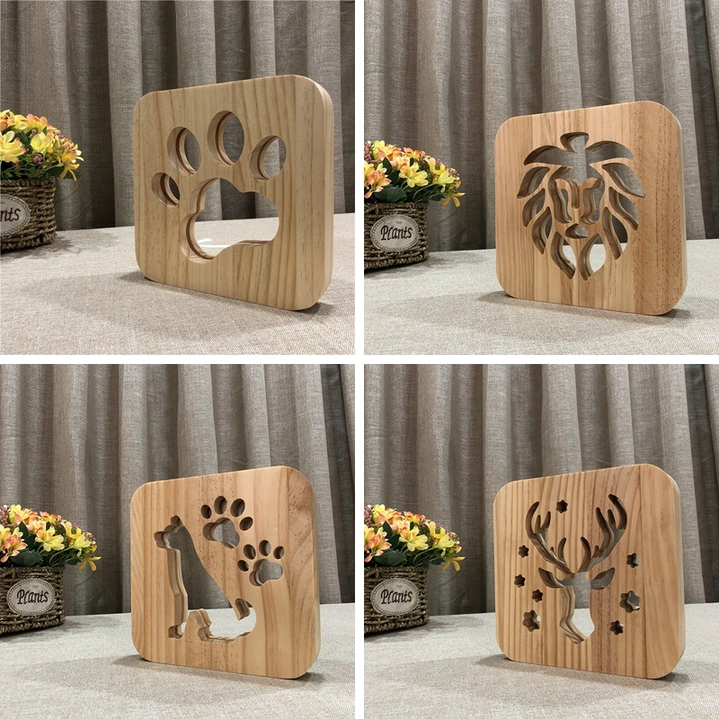 Wooden Craft USB Night Light Creative Dog Paw Cat Deer 3D Hollow Animal Children\'s room Bedside Decoration Table Lamp Kids Gift