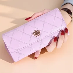 Elegant Pink Plaid Women’s Wallet - Stylish PU Leather Long Purse and Phone Holder (Purple)
