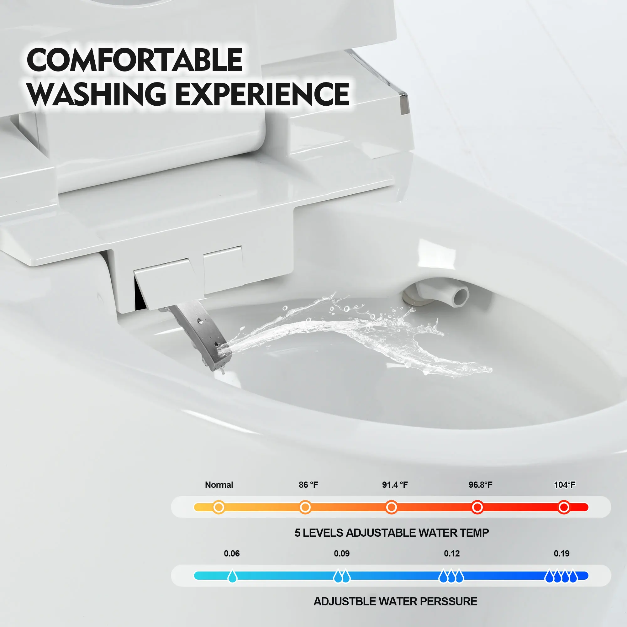Luxury Smart Toilet with Dryer and warm water, Elongated Bidet Toilet with Heated Seat, Remote Control, LED Night Light, Po