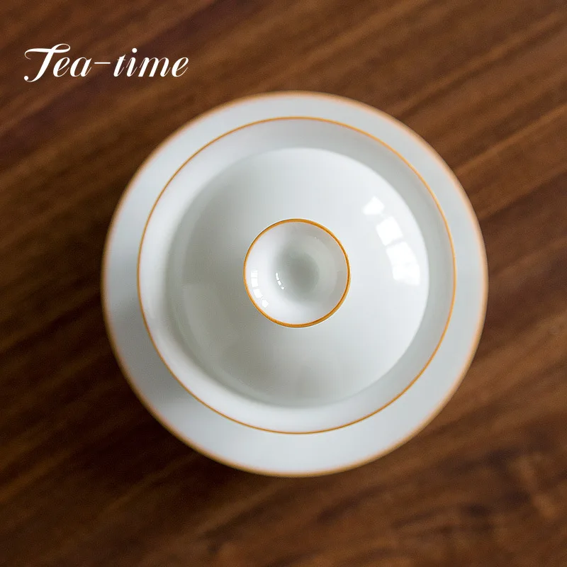 120ml Dehua White Porcelain Tea Tureen Household Hand Grab Bowl Tea Set Small Ceramic Thin Tire Maker Gaiwan Gifts 10 Colors