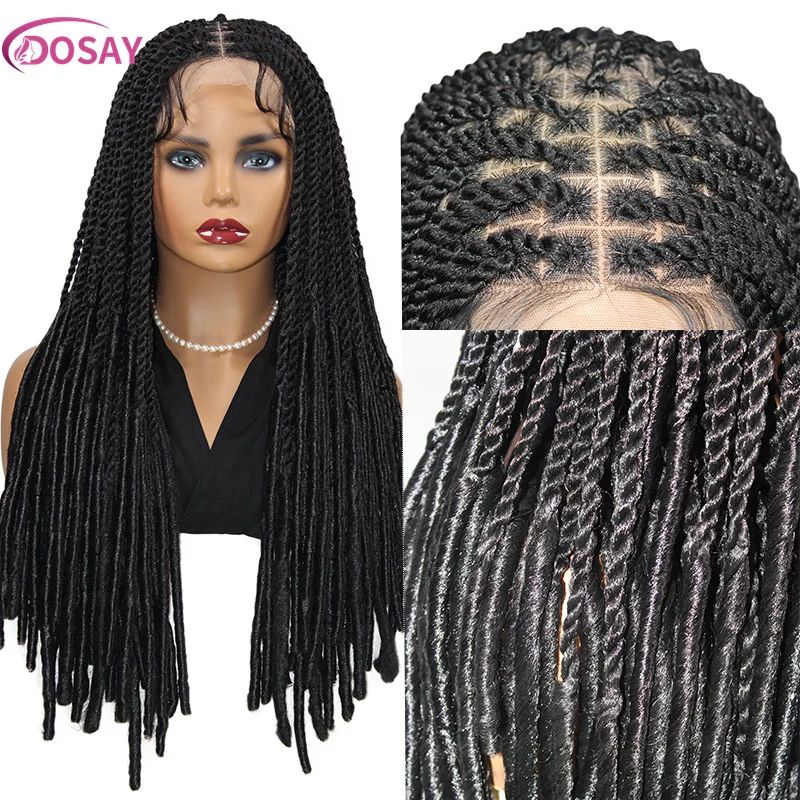 Synthetic Full Lace Frontal Wigs 24 Inch Soft Senegalese Twist Braided Wigs for Black Women Knotless Box Braiding Hair